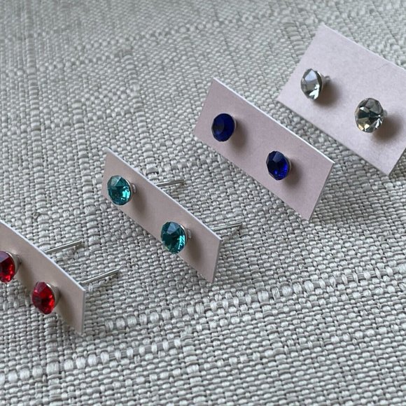 Women Stud Earrings Fashion Jewelry Blue Red Green Clear Tone Lot of 4 - Picture 6 of 11